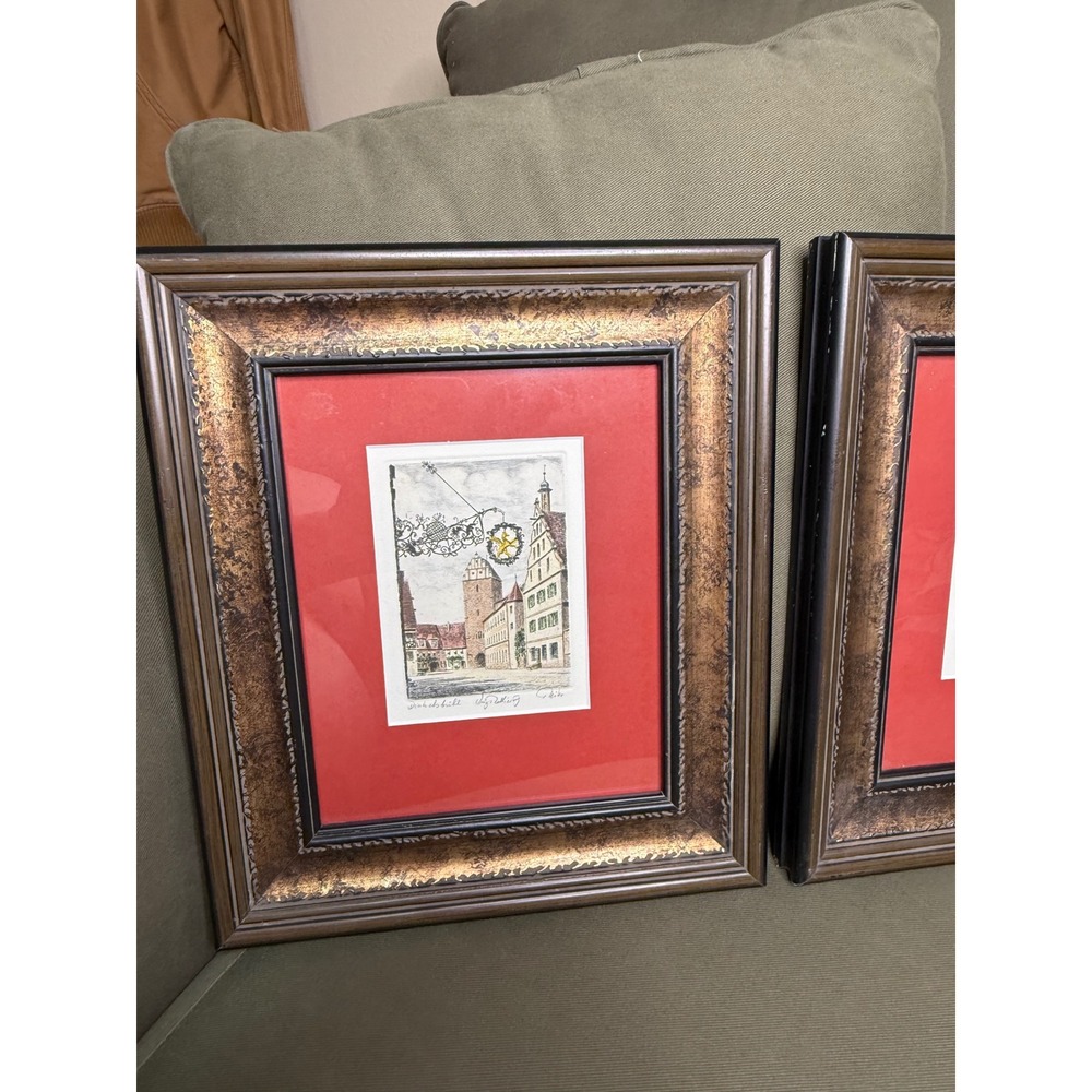 Pair of Signed Inge Reith & G. Miko Etchings Dinkelsbühl Germany Medieval Town - Picture 6 of 13
